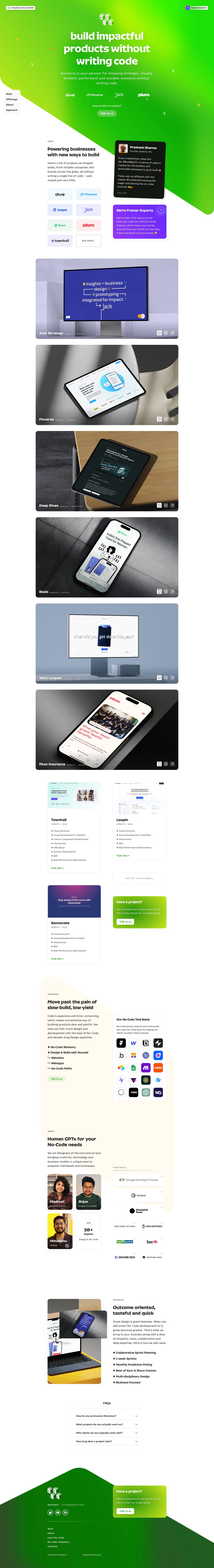 Nocoloco’s original green studio website, featured on One Page Love